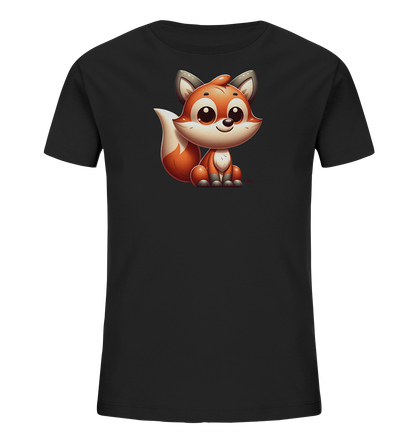 Kinder T-Shirt mit sitzendem Cartoon-Fuchs, Kulleraugen und buschigem Schwanz