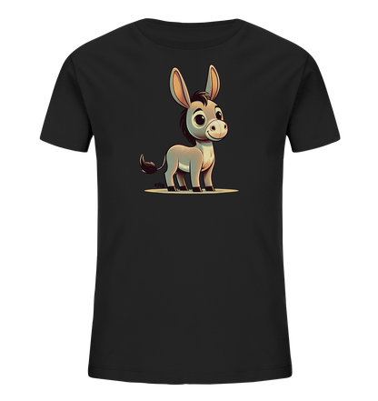 Kinder T-Shirt mit ein cartoonhafter Esel mit großen Ohren und freundlichem Lächeln