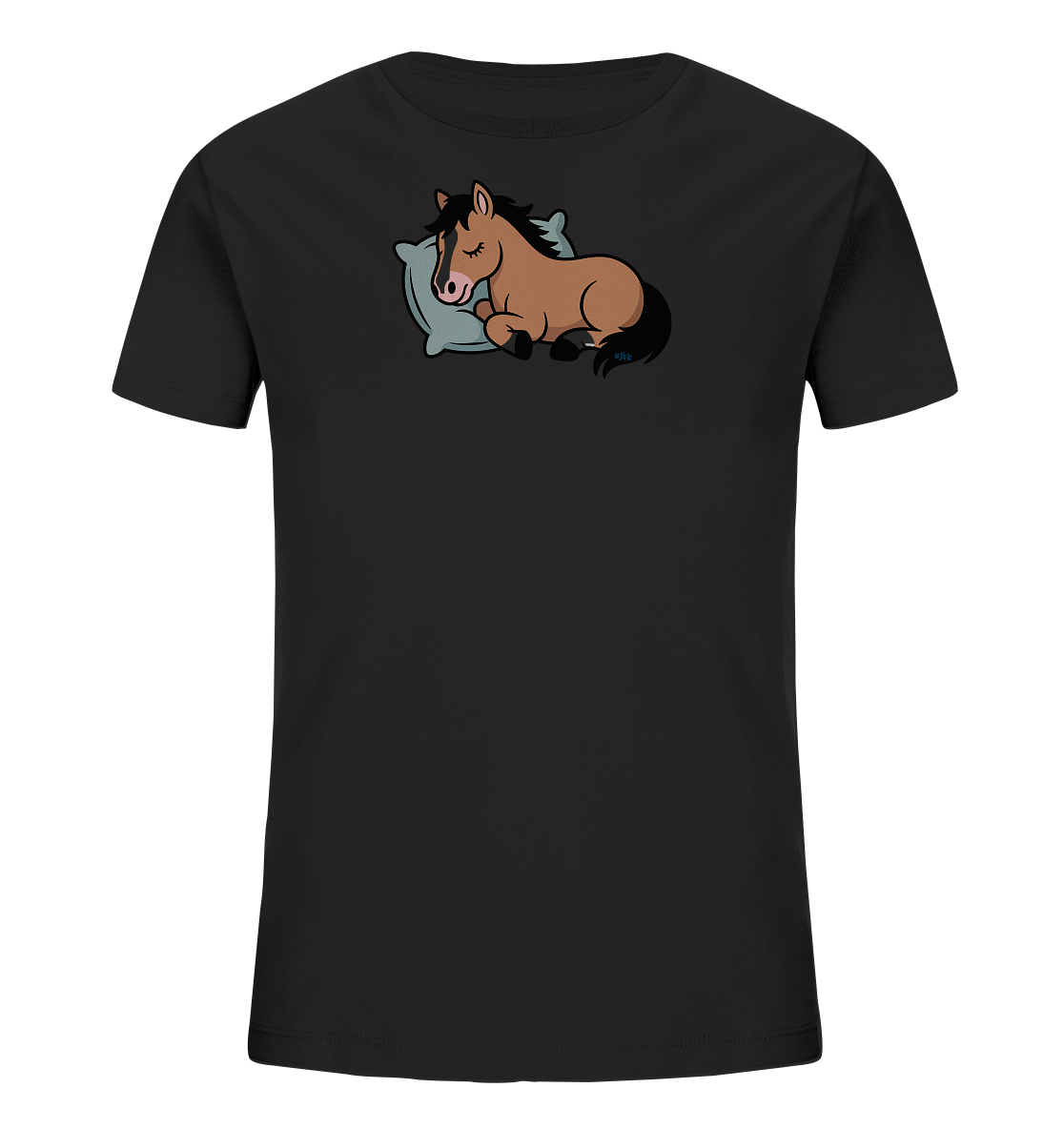 Schlafendes braunes Pferd auf hellem Kissen – Kinder-T-Shirt