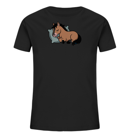 Schlafendes braunes Pferd auf hellem Kissen – Kinder-T-Shirt