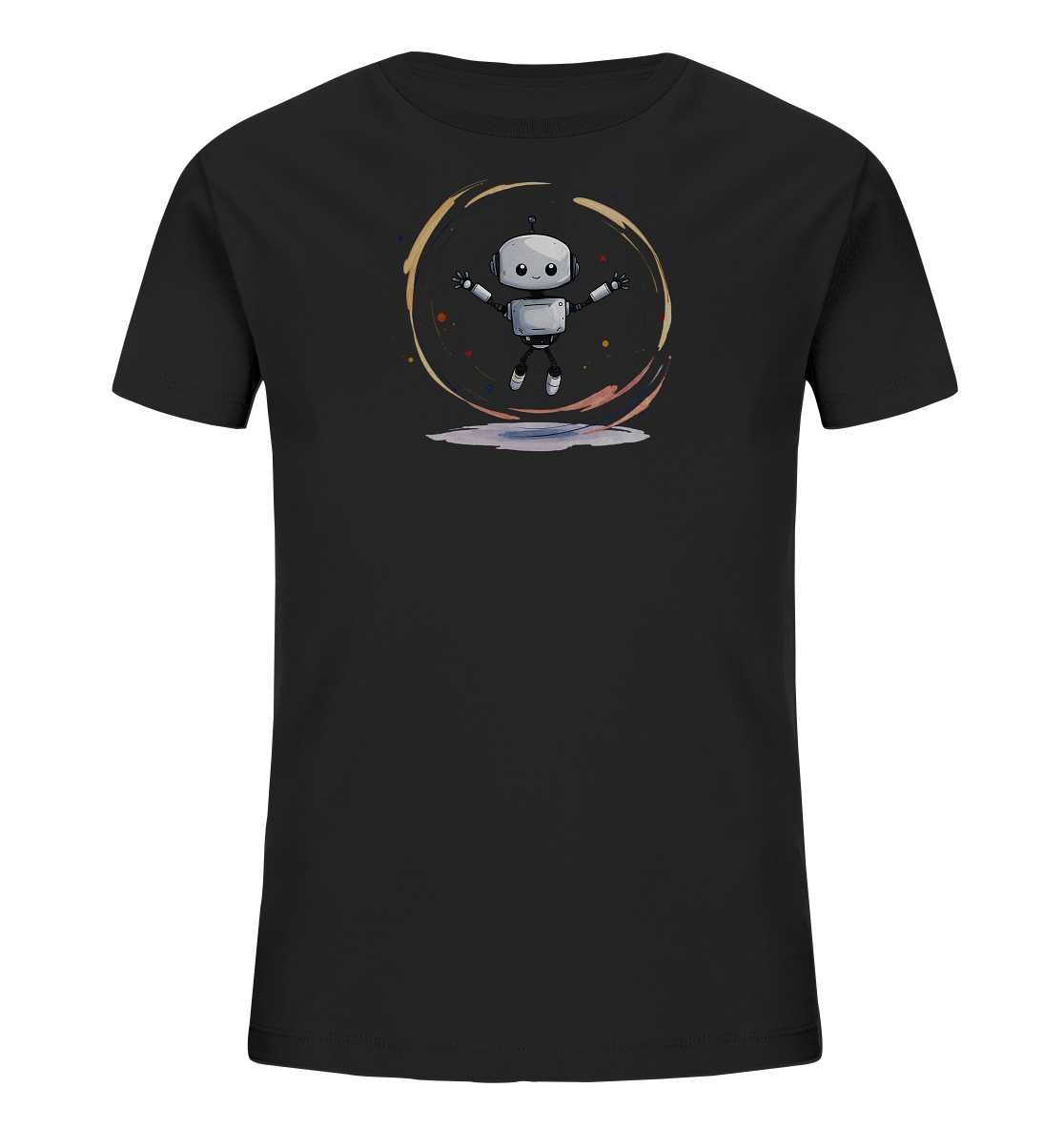 Kinder-T-Shirt | Roboter fliegt durch bunte Farben - Kinder Bio T-Shirt