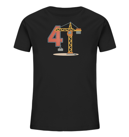 Kinder-T-Shirt mit Zahl 4 und Baukran