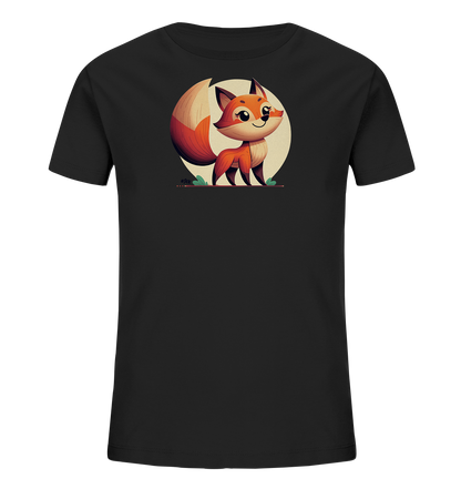 Kinder T-Shirt mit ein freundlicher orangefarbener Fuchs vor einem hellen Sonnenkreis