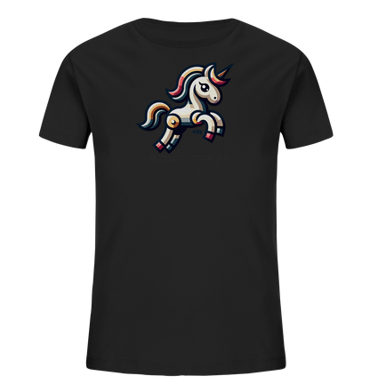 Kinder T-Shirt mit springendem Einhorn, bunter Mähne, Schweif und Horn