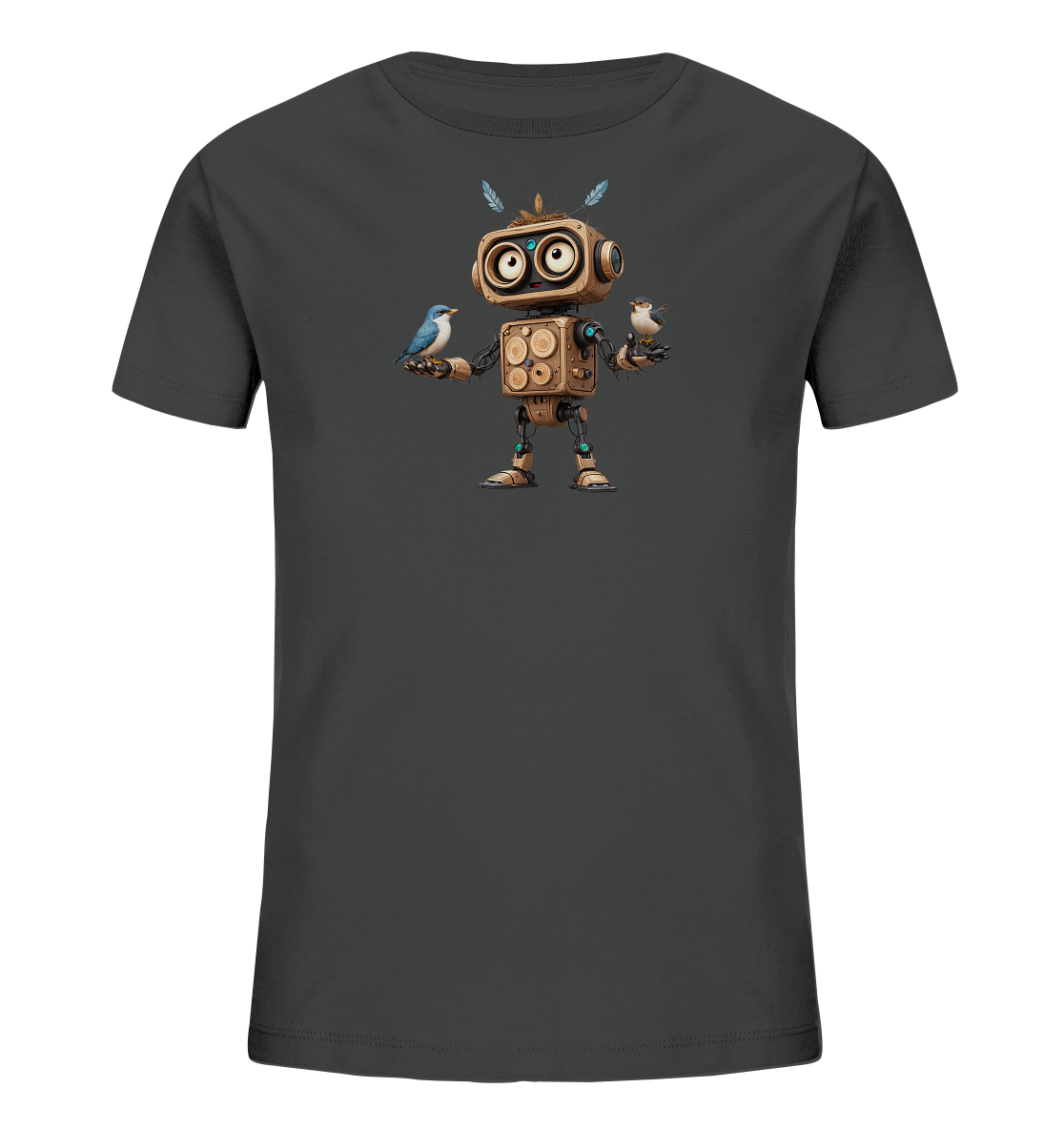 Kinder-T-Shirt | Roboter mit Federn und zwei Vögeln - Kinder Bio T-Shirt