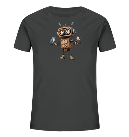 Kinder-T-Shirt | Roboter mit Federn und zwei Vögeln - Kinder Bio T-Shirt