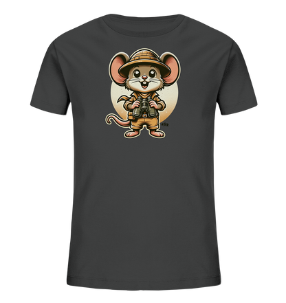Kinder T-Shirt mit eine Maus in Safari-Kleidung mit Tropenhelm und Fernglas