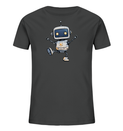 Kinder-T-Shirt mit freundlichem Roboter-Motiv in Cartoon-Optik.
