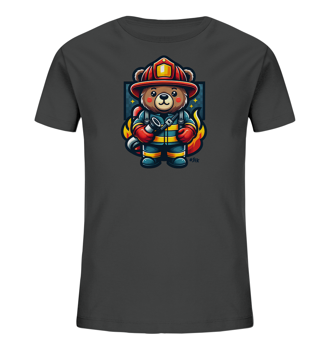 Kinder-T-Shirt mit Bär in Feuerwehrmontur