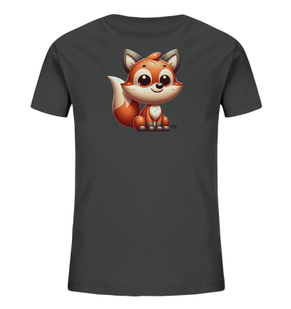 Kinder T-Shirt mit sitzendem Cartoon-Fuchs, Kulleraugen und buschigem Schwanz