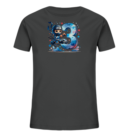 Blauer Ninja feiert die Drei Motiv auf Kinder T-Shirt