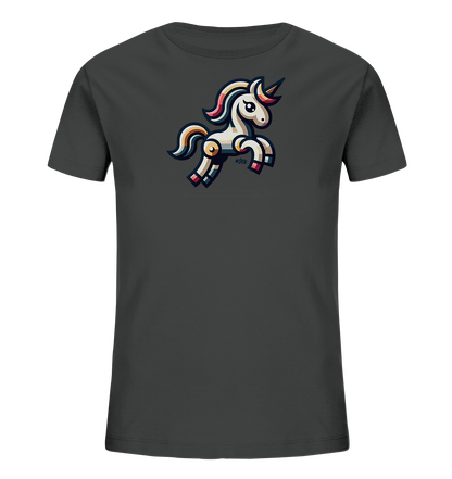 Kinder T-Shirt mit springendem Einhorn, bunter Mähne, Schweif und Horn