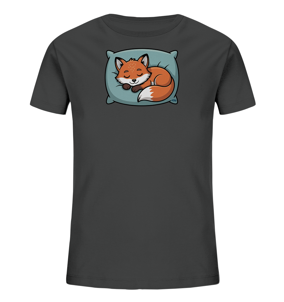 Kinder T-Shirt mit eingerolltem schlafendem Fuchs auf Kissen