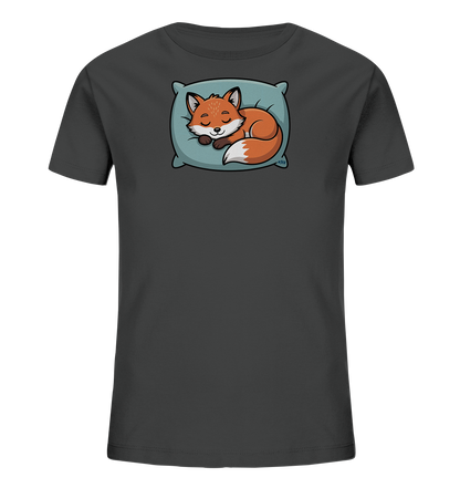 Kinder T-Shirt mit eingerolltem schlafendem Fuchs auf Kissen
