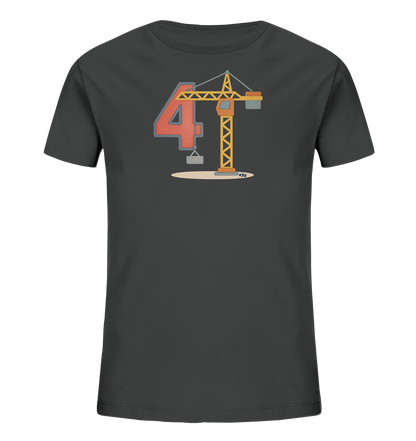 Kinder-T-Shirt mit Zahl 4 und Baukran