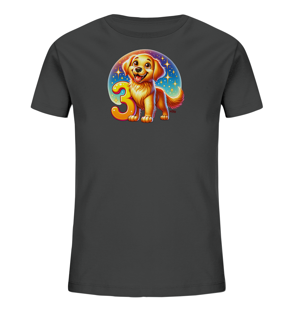 Kinder T-Shirt mit Hundewelpe und großer Zahl 3