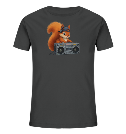 Kinder T-Shirt mit Eichhörnchen-DJ, Kopfhörern, Kappe und Boombox
