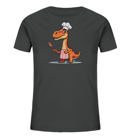 Kinder T-Shirt mit orangefarbenem Dino als Koch