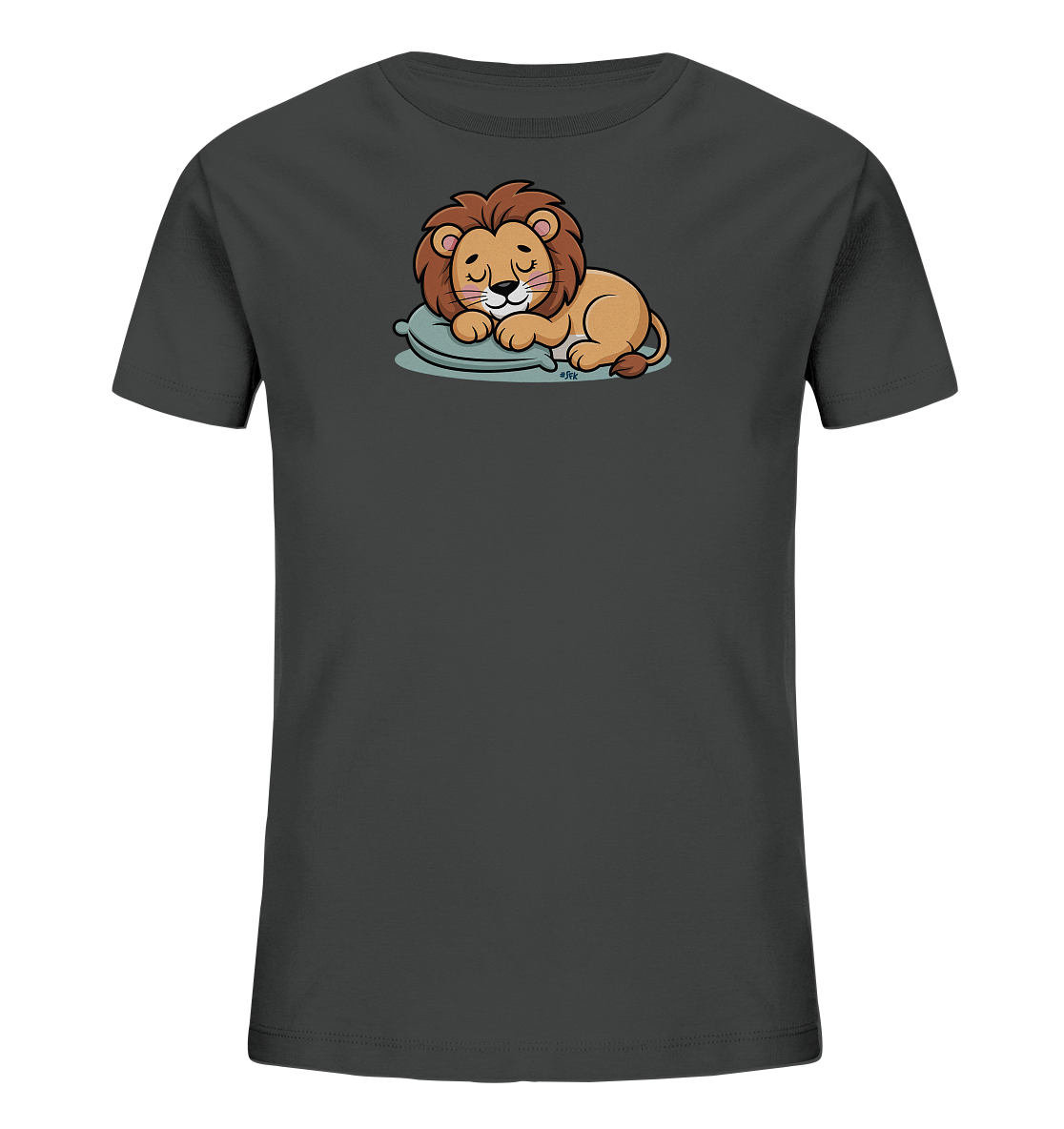 Kinder T-Shirt mit schlafendem Cartoon-Löwen auf kleinem Kissen