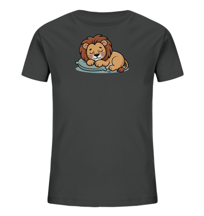 Kinder T-Shirt mit schlafendem Cartoon-Löwen auf kleinem Kissen