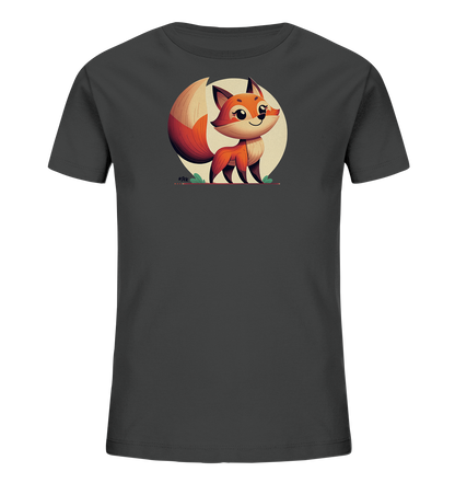 Kinder T-Shirt mit ein freundlicher orangefarbener Fuchs vor einem hellen Sonnenkreis