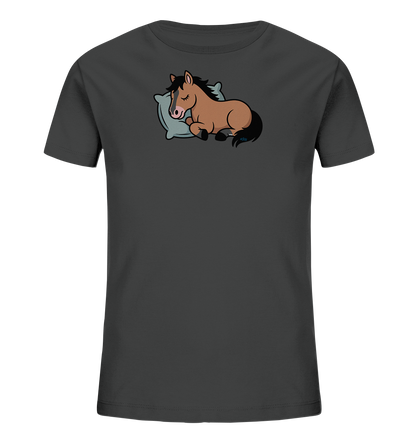 Schlafendes braunes Pferd auf hellem Kissen – Kinder-T-Shirt