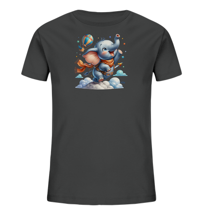 Kinder T-Shirt mit fliegendem Elefant und Ballonrakete