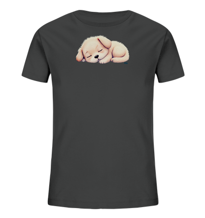 Kinder T-Shirt mit zusammengerolltem schlafendem Welpen in Cremefarben