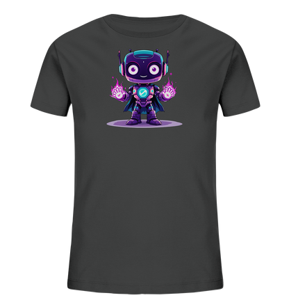 Onlineshop Shirts für Kinder - Dieses Bild zeigt ein hellblaues Kinder-T-Shirt, das flach auf einem weißen Hintergrund präsentiert wird. Das Shirt ist auf der Vorderseite mit einer niedlichen Illustration eines Fuchses bedruckt. Der Fuchs sitzt mit einer Brille auf der Nase und liest konzentriert ein offenes Buch, auf dessen Einband ein Apfel zu sehen ist. Die Grafik ist im verspielten Cartoon-Stil gehalten und wird von Elementen wie Blättern und Ästen ergänzt, was ein schönes Naturmotiv ergibt.