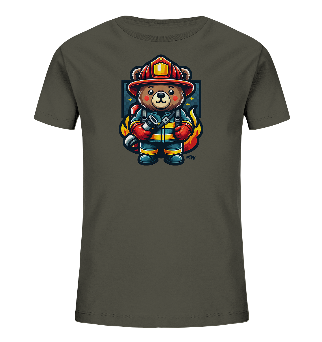 Kinder-T-Shirt mit Bär in Feuerwehrmontur