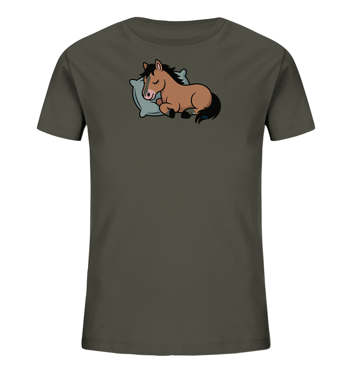 Schlafendes braunes Pferd auf hellem Kissen – Kinder-T-Shirt