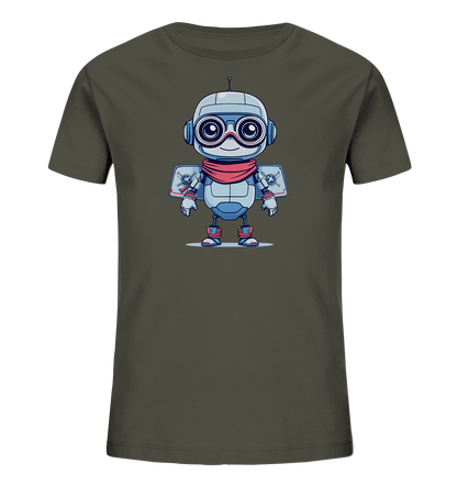 Kinder-T-Shirt | Comic-Roboter mit Schal und Flügeln - Kinder Bio T-Shirt