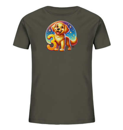 Kinder T-Shirt mit Hundewelpe und großer Zahl 3