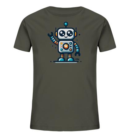 Kinder-T-Shirt mit winkendem buntem Roboter
