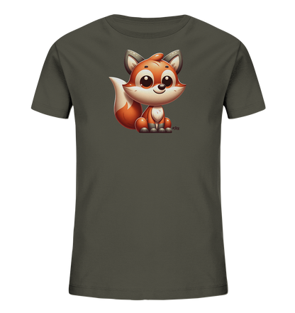 Kinder T-Shirt mit sitzendem Cartoon-Fuchs, Kulleraugen und buschigem Schwanz