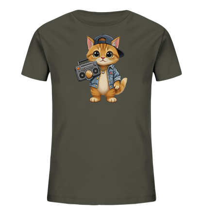 Kinder-T-Shirt mit Kater, Cap und Boombox im lässigen 90er Look.