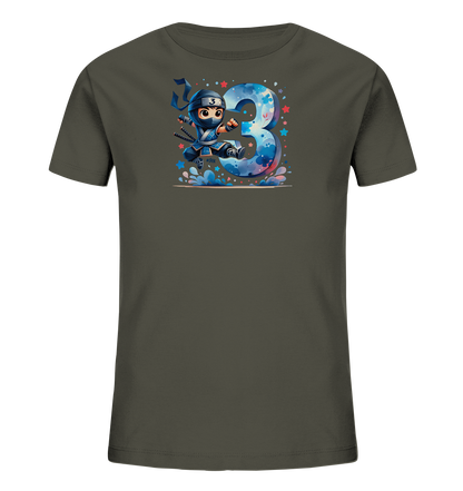 Blauer Ninja feiert die Drei Motiv auf Kinder T-Shirt
