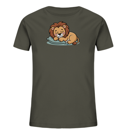 Kinder T-Shirt mit schlafendem Cartoon-Löwen auf kleinem Kissen