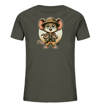 Kinder T-Shirt mit eine Maus in Safari-Kleidung mit Tropenhelm und Fernglas