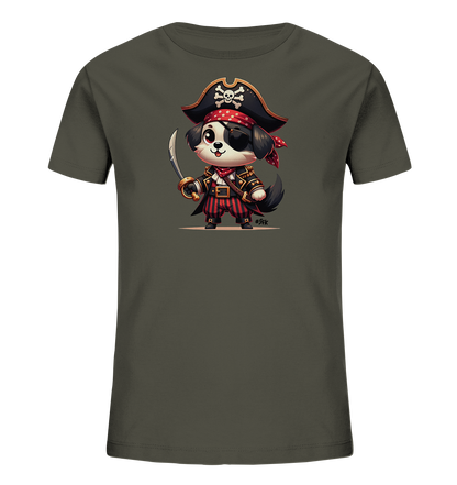 Kinder T-Shirt mit Cartoon-Piratenhund, Augenklappe, Hut und Säbel