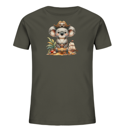 Kinder T-Shirt mit ein Koala mit Piratenhut auf einer Schatzkiste