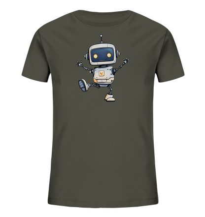 Kinder-T-Shirt mit aufgewecktem Roboter in lustiger Pose.