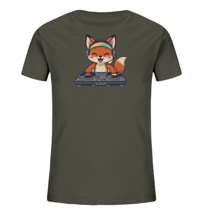 Kinder-T-Shirt mit Fuchs am Plattenspieler als lässiges Musikmotiv.