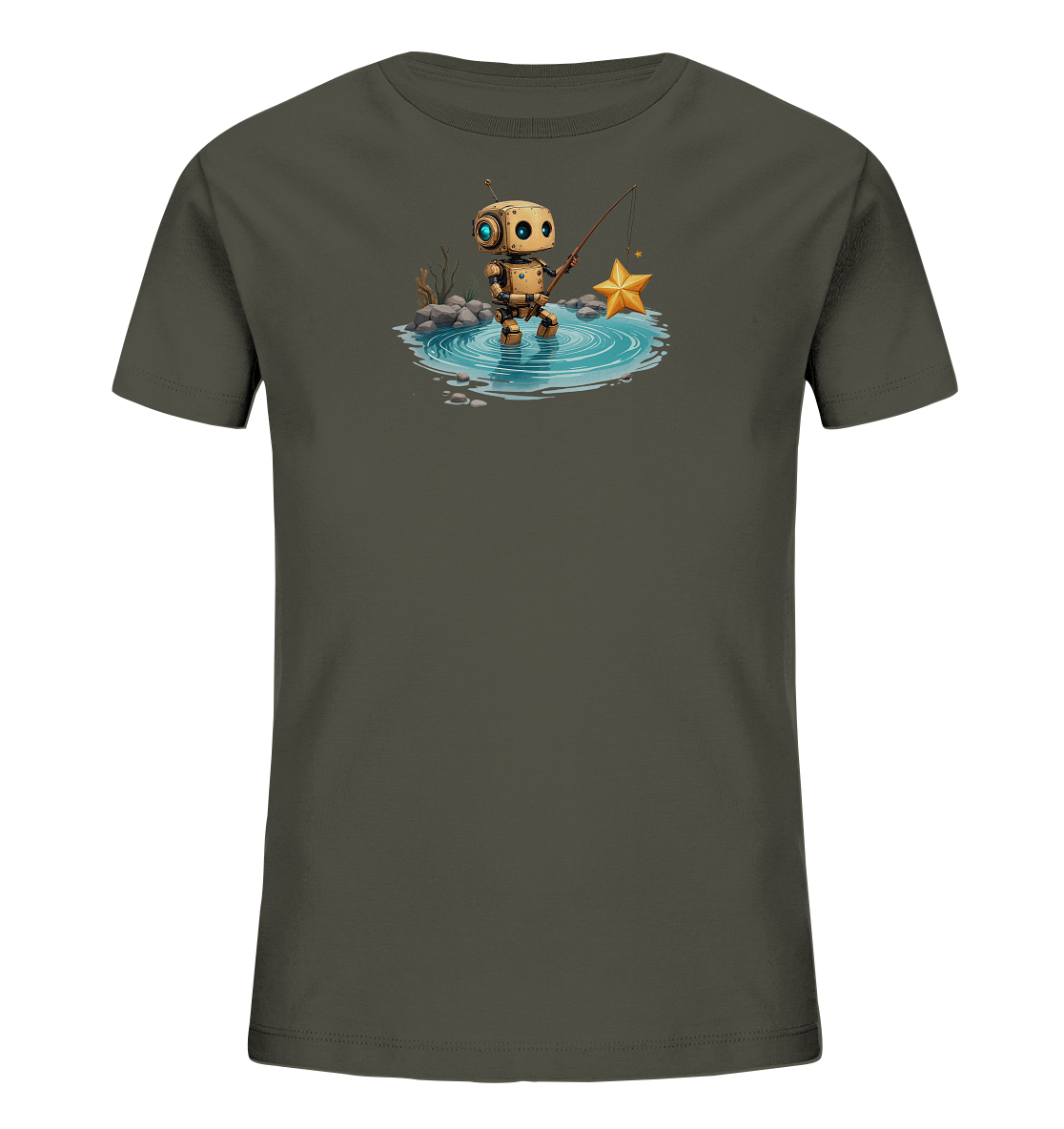 Kinder T-Shirt | Roboter angelt einen goldenen Stern - Kinder Bio T-Shirt