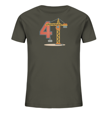 Kinder-T-Shirt mit Zahl 4 und Baukran