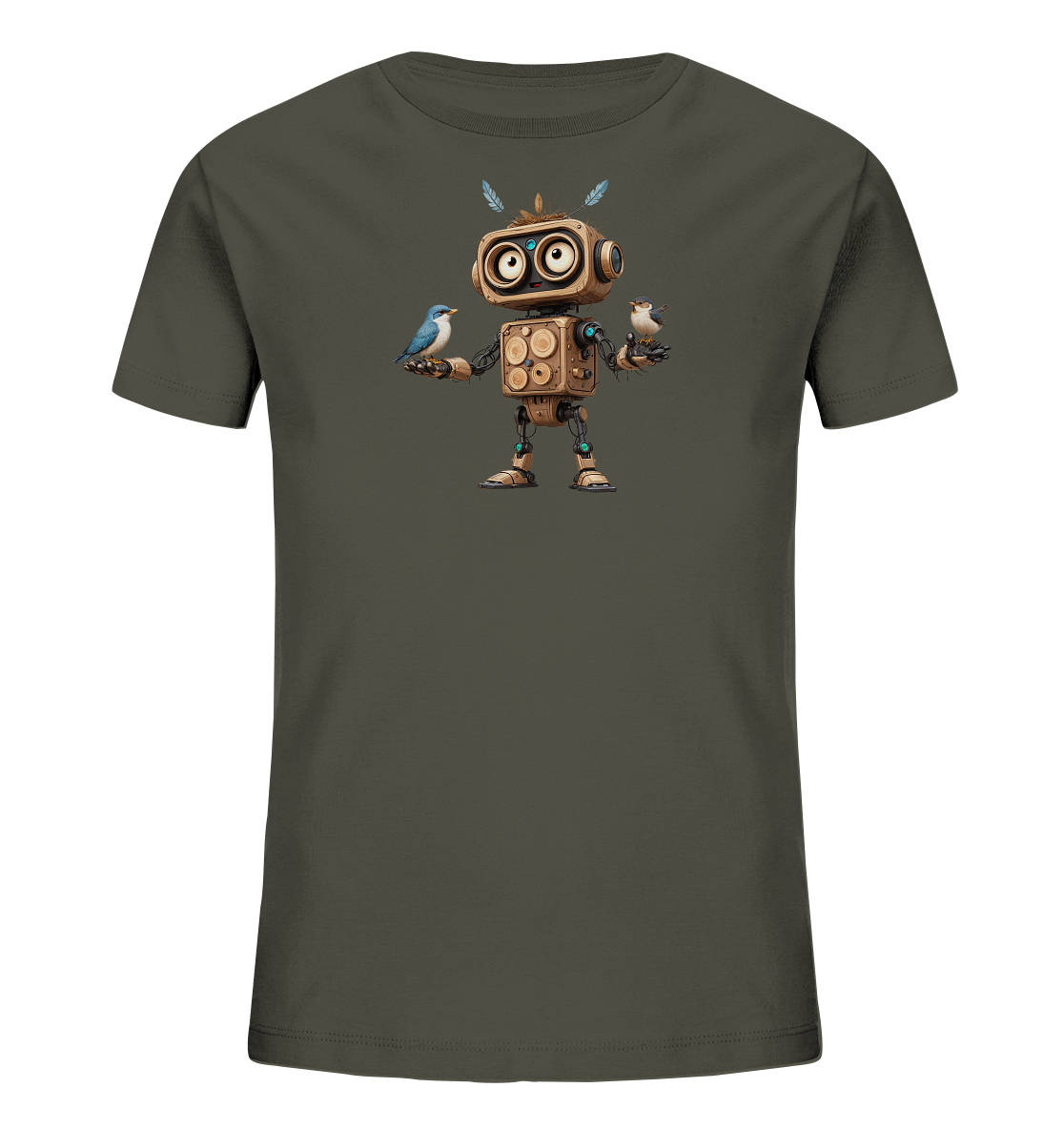 Kinder-T-Shirt | Roboter mit Federn und zwei Vögeln - Kinder Bio T-Shirt