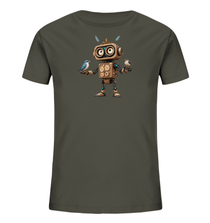 Kinder-T-Shirt | Roboter mit Federn und zwei Vögeln - Kinder Bio T-Shirt