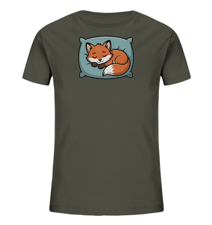 Kinder T-Shirt mit eingerolltem schlafendem Fuchs auf Kissen