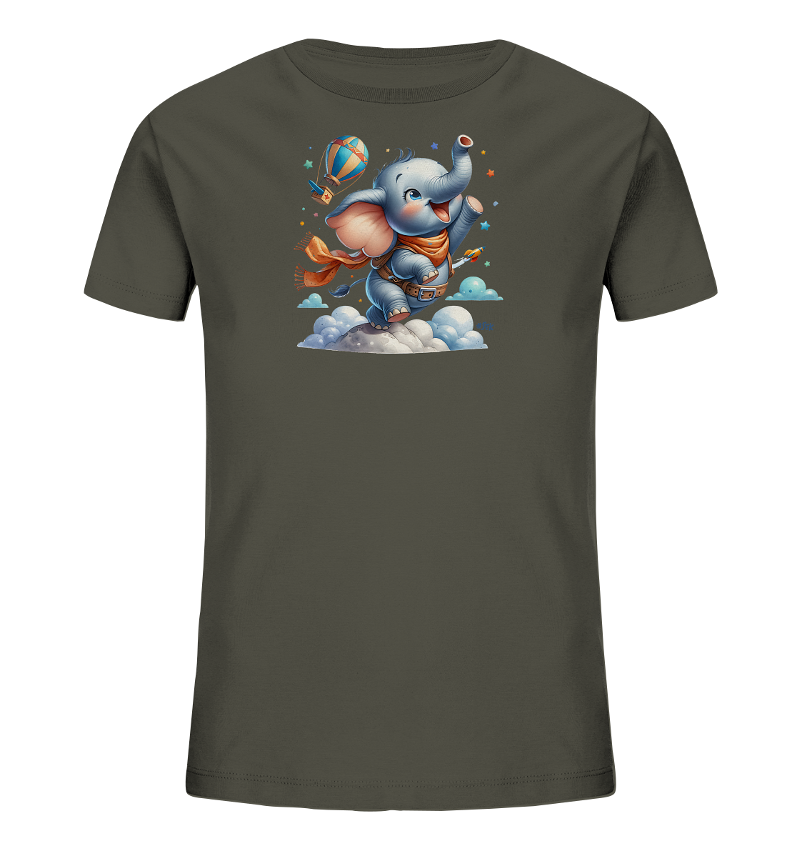 Kinder T-Shirt mit fliegendem Elefant und Ballonrakete