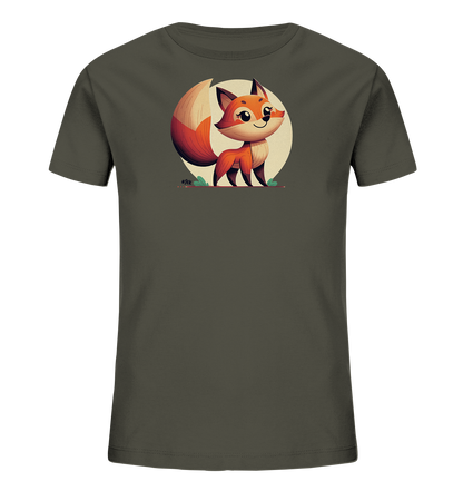 Kinder T-Shirt mit ein freundlicher orangefarbener Fuchs vor einem hellen Sonnenkreis